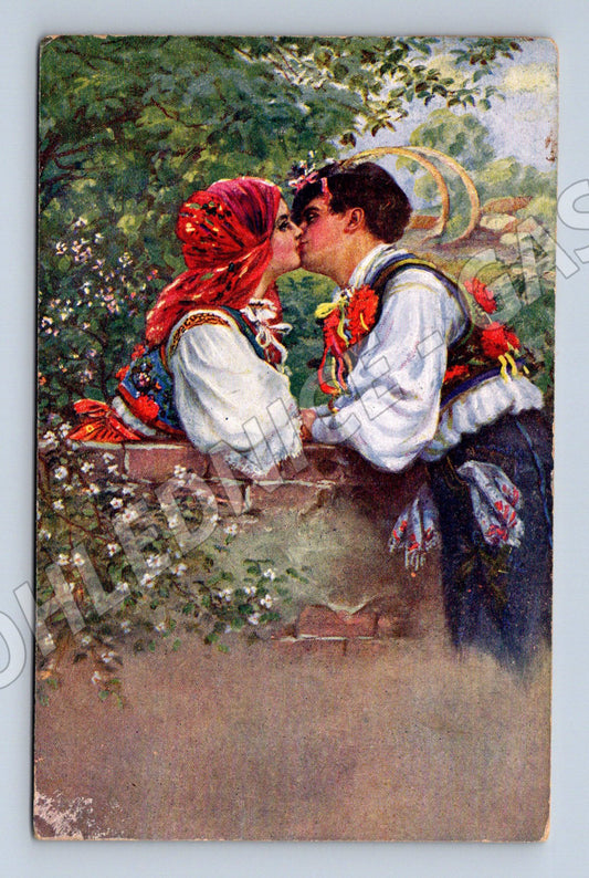 Pohlednice Český folklórní pár v krojích 1920 (M8484)