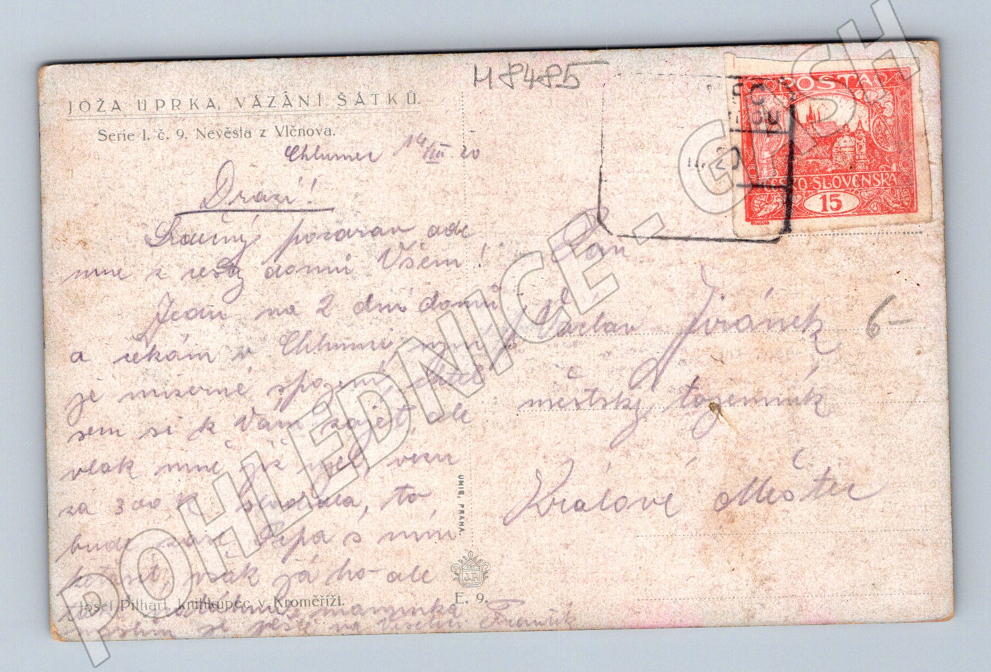 Pohlednice Joža Uprka Nevěsta z Vlčnova etnografie folk (M8485)