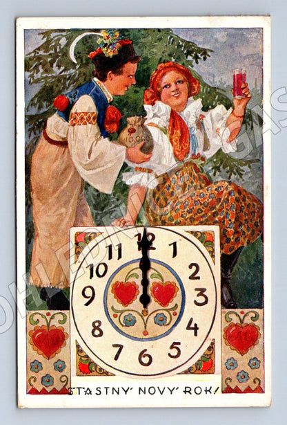 Pohlednice K Šimůnek novoroční kroje etnografie 1935 (M8491)