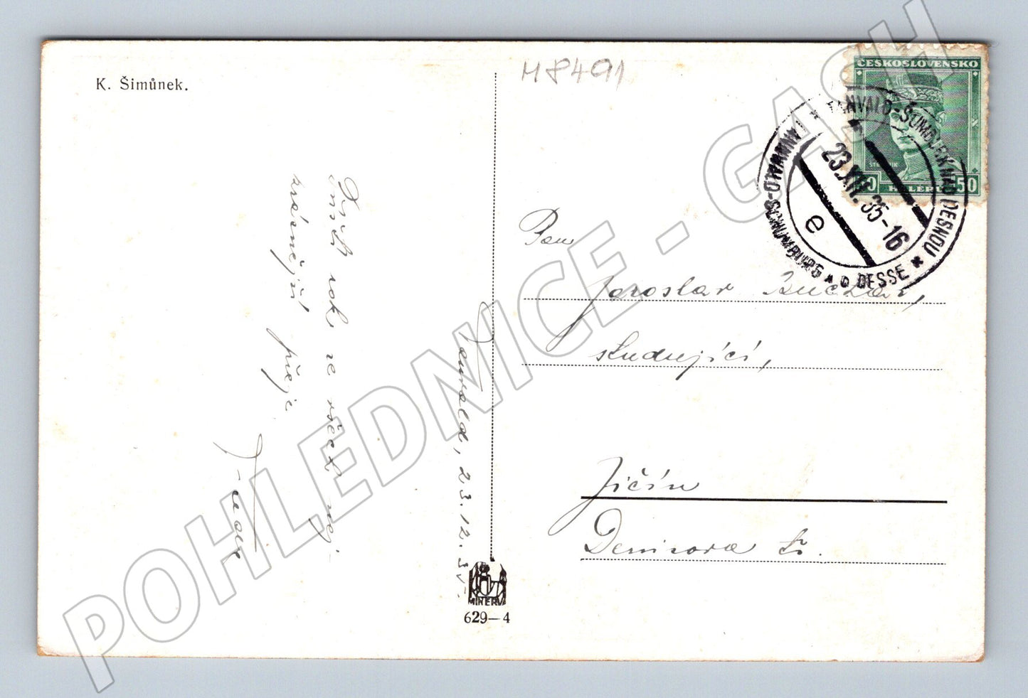 Pohlednice K Šimůnek novoroční kroje etnografie 1935 (M8491)