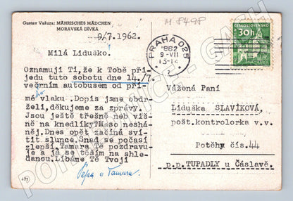 Pohlednice Moravská dívka v kroji 1962 etnografie (M8498)