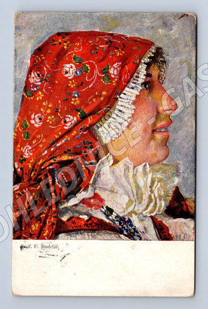 Pohlednice Žena v kroji etnografický motiv poštovní průchod (M8499)