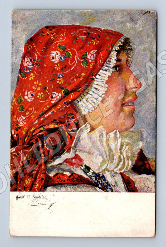 Pohlednice Žena v kroji etnografický motiv poštovní průchod (M8499)