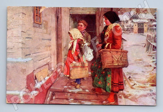 Pohlednice Vánoční Chodsko kroje venkov 1916 (M8501)