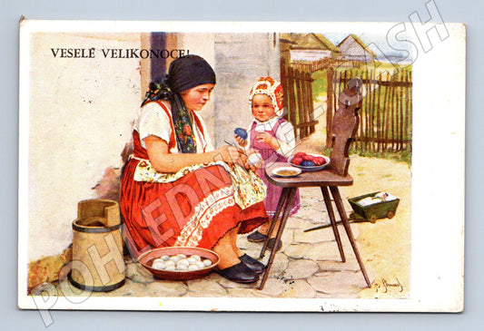 Pohlednice Velikonoční venkov kroje malovaná vajíčka (M8502)