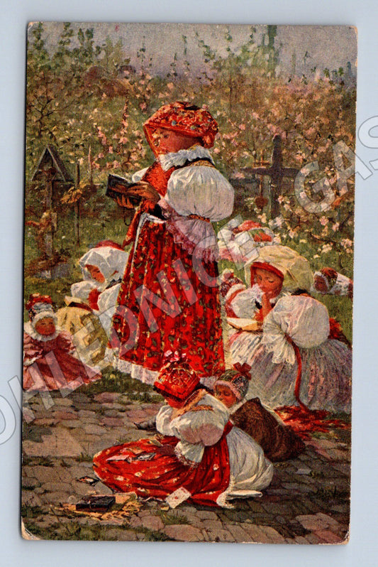Pohlednice Joža Uprka Na hřbitově kroje etnografická (M8503)
