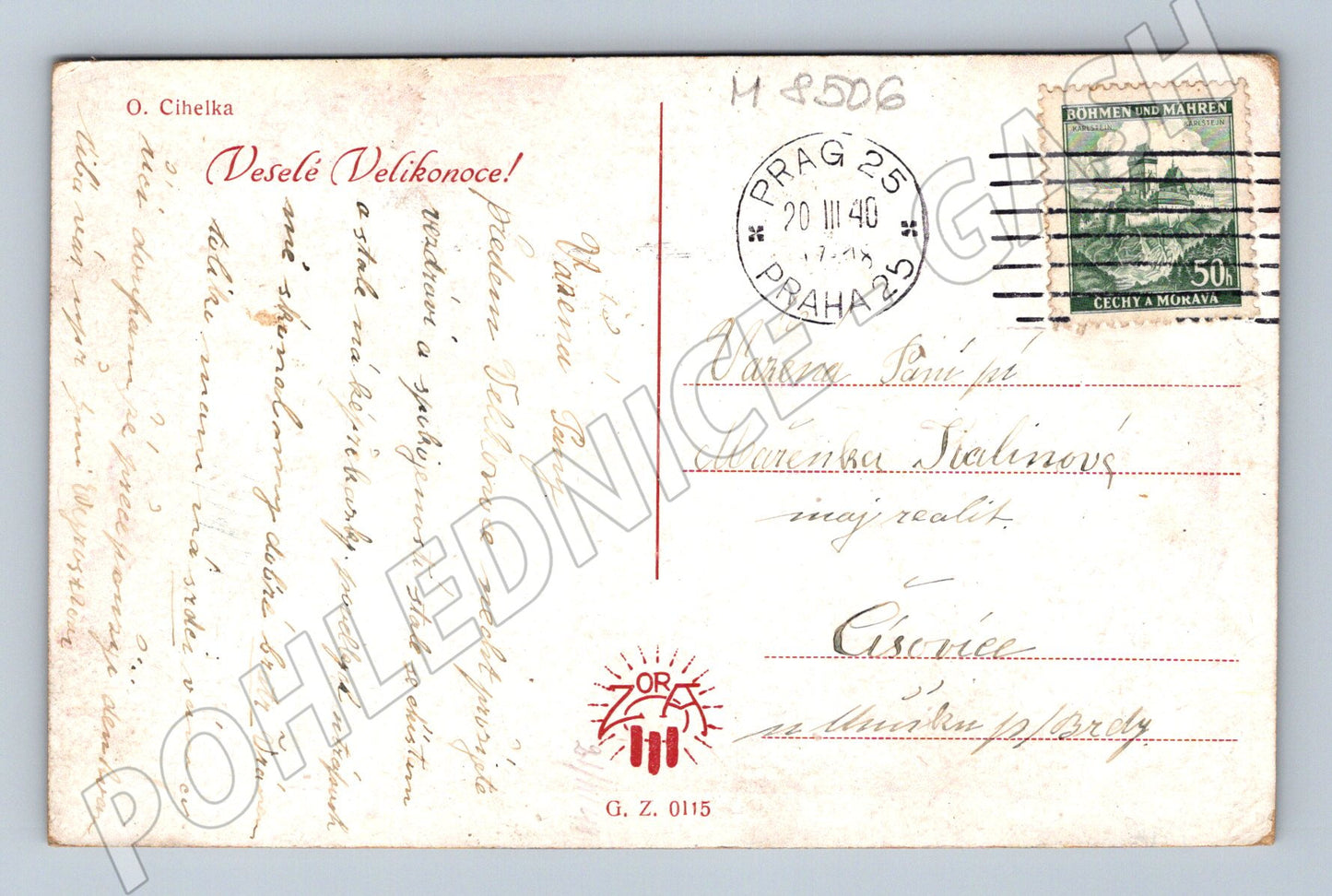 Velikonoční pohlednice O. Cihelka kroj etnografie (M8506)