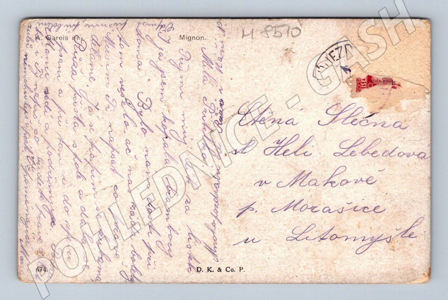 Mignon A. Gareis stará adresovaná pohlednice (M8510)