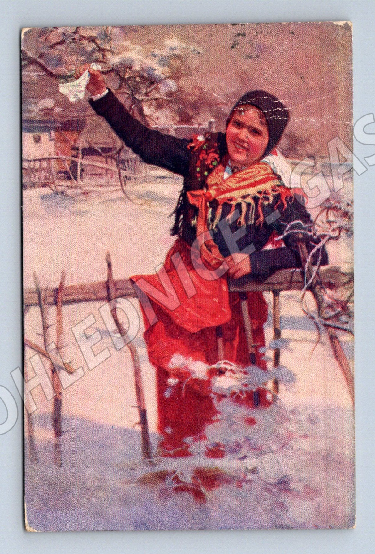 Chodsko zimní kroj odesláno 1915 stará pohlednice (M8511)