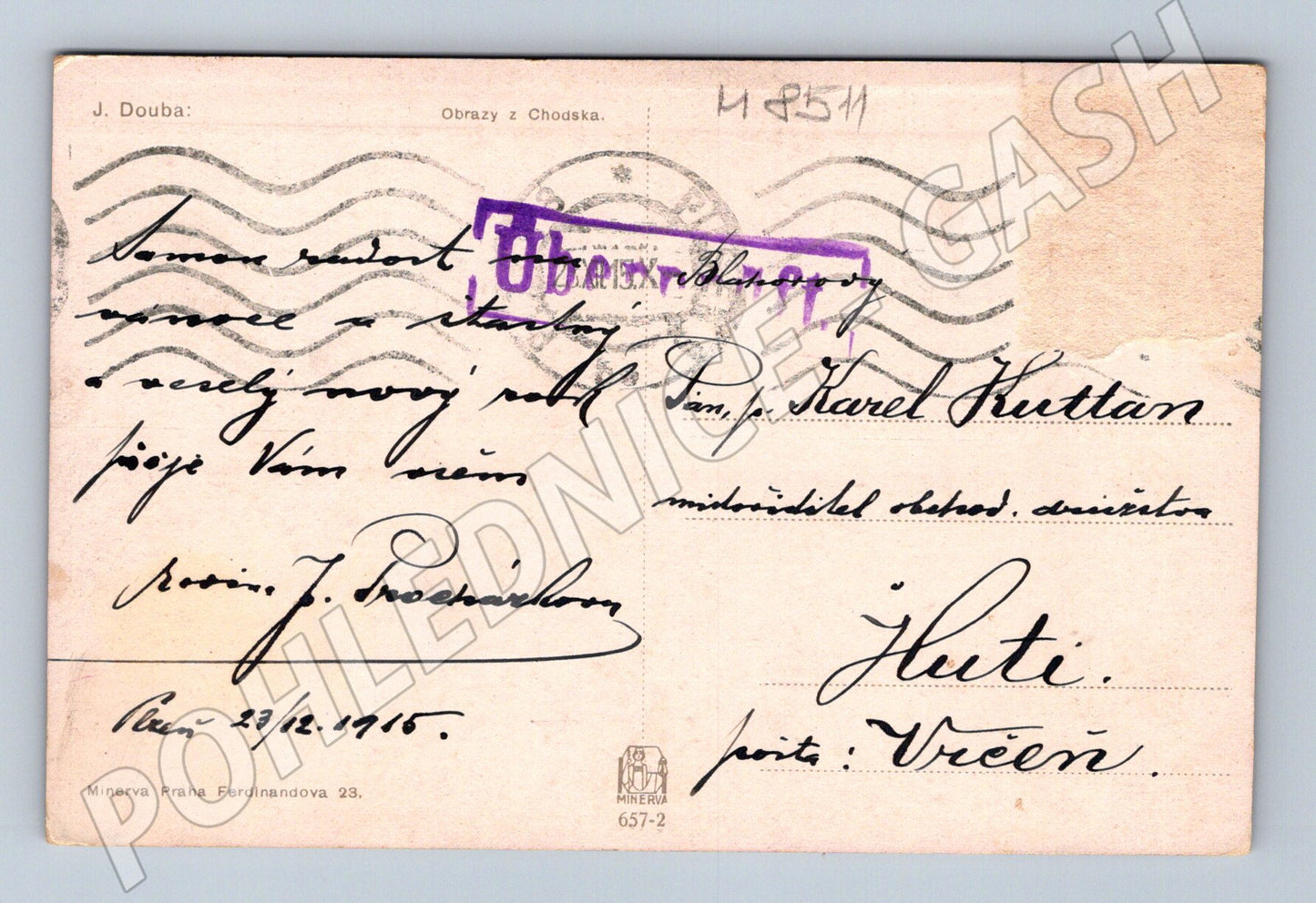 Chodsko zimní kroj odesláno 1915 stará pohlednice (M8511)