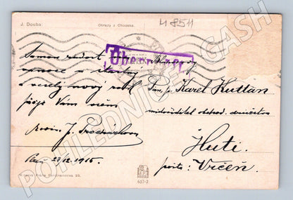 Chodsko zimní kroj odesláno 1915 stará pohlednice (M8511)