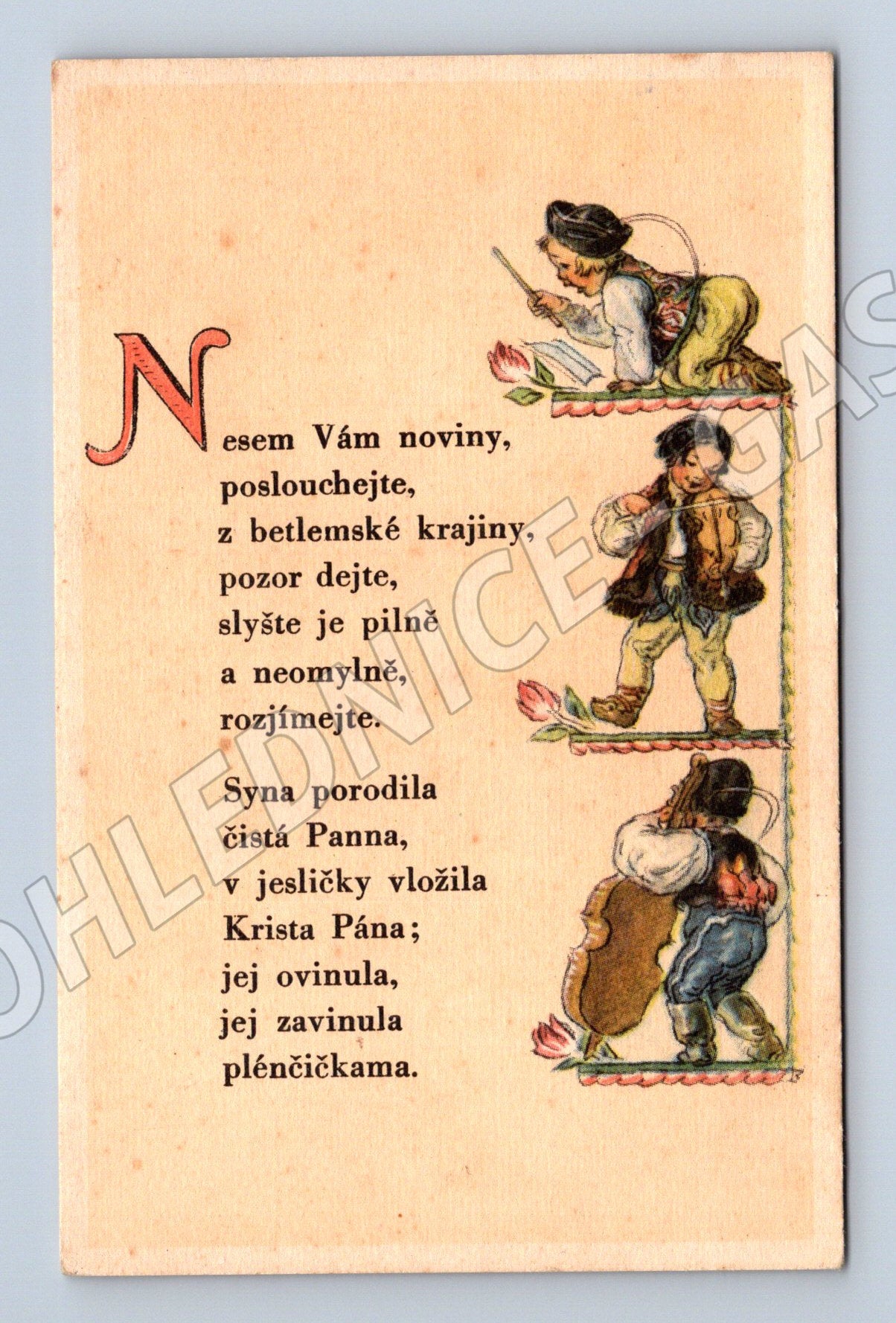 Vánoční pohlednice Nesem vám noviny do 1950 (M8521)