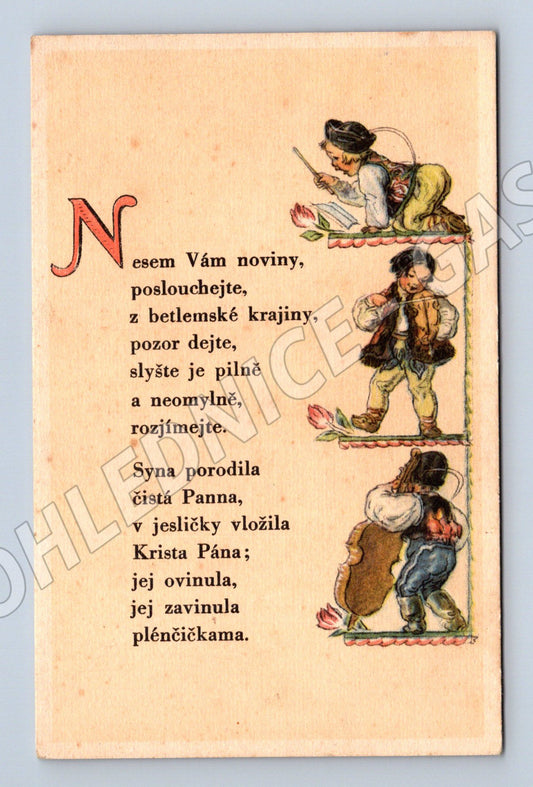 Vánoční pohlednice Nesem vám noviny do 1950 (M8521)