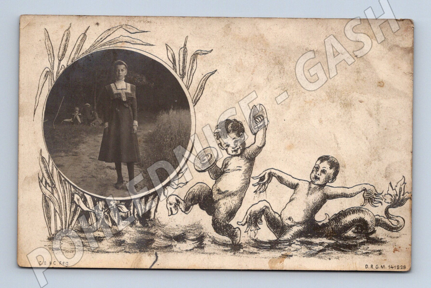 Děti v rákosí mořští chlapci starý motiv (M8536)