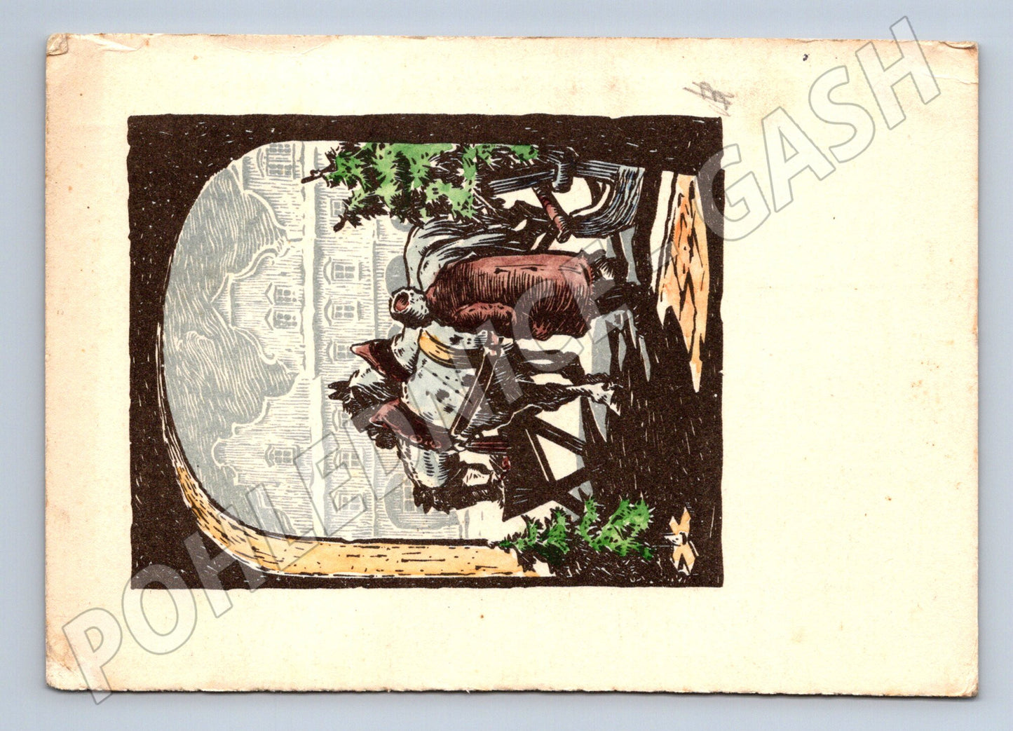 Kočár zimní krajina 1957 malý formát (M8539)