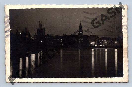 Pohlednice Praha Staroměstské mlýny večer 1932 (M854)