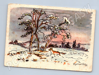 Zimní krajina s liškou V. Sedláček ČSR (M8540)