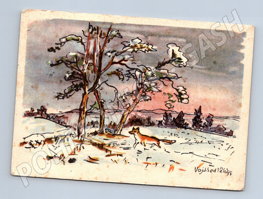 Zimní krajina s liškou V. Sedláček ČSR (M8540)
