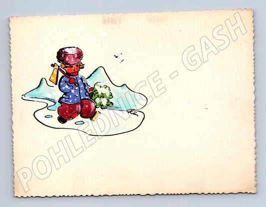 Dítě v zimní krajině etnografická pohlednice (M8542)