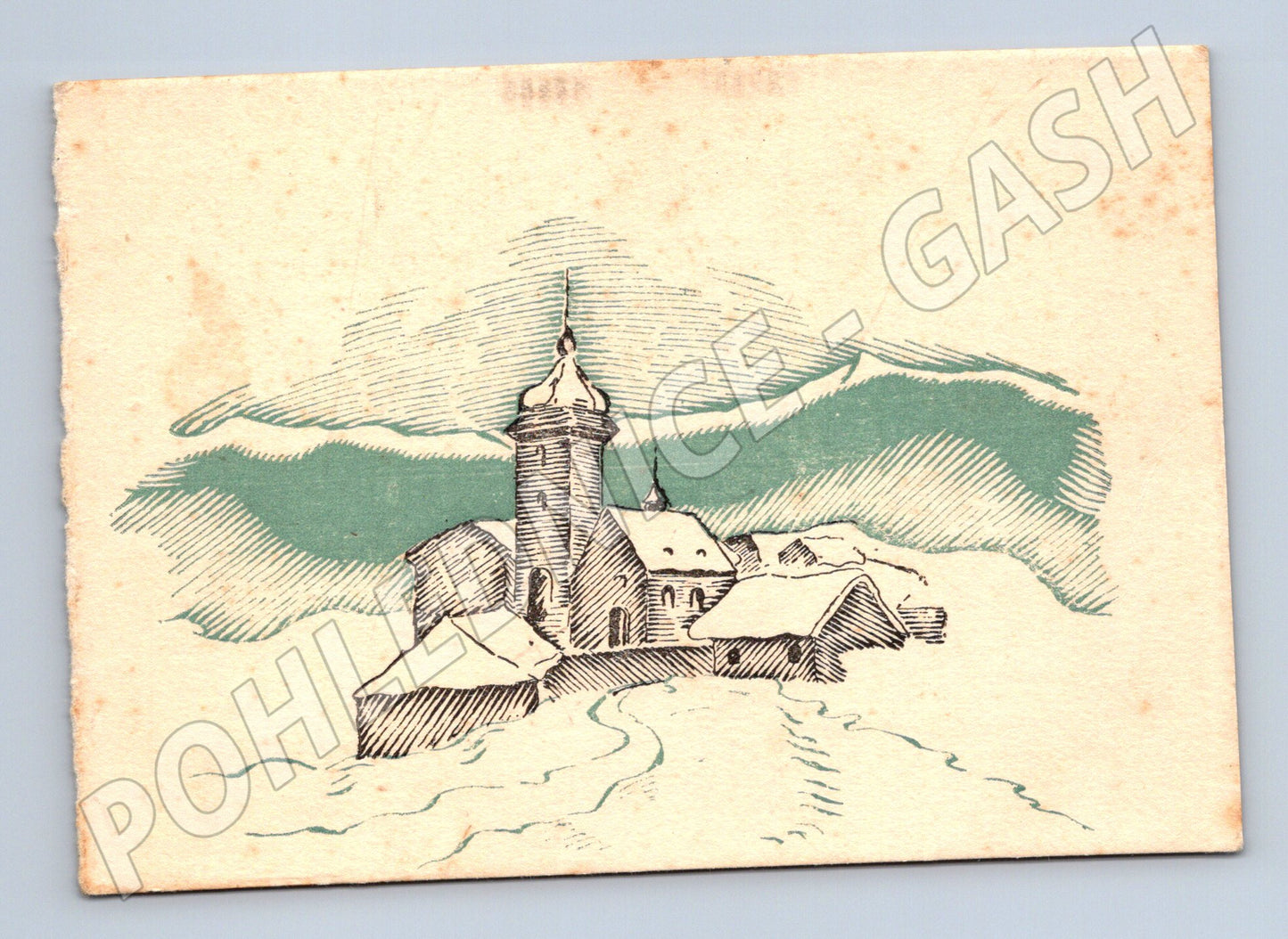 Zimní hrad či kostel linoryt starý pohled (M8546)