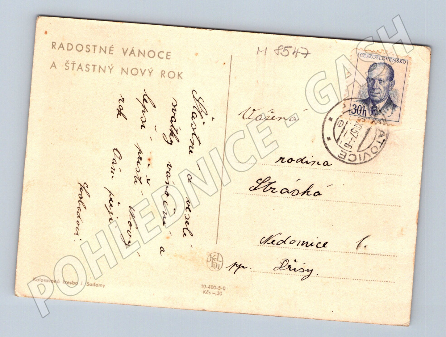 Vánoční J. Sodoma kolorovaná kresba 30. léta (M8547)