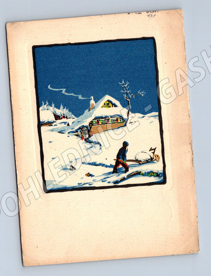 Zimní krajina 1937 česká vánoční pohlednice (M8549)