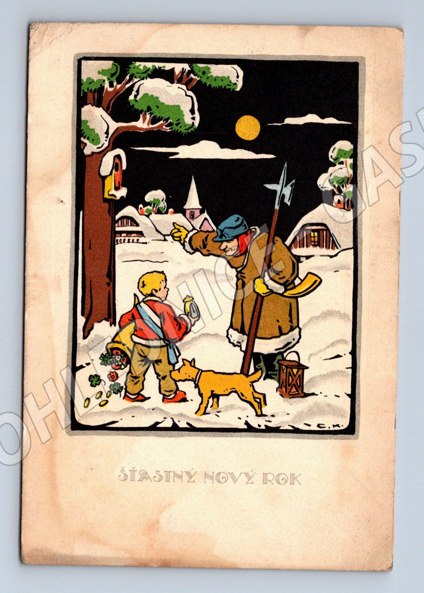 Novoroční vesnice 1935 kolorovaná ČSR (M8550)