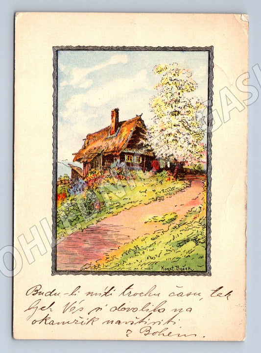 Venkovská chalupa 1933 stará pohlednice (M8553)