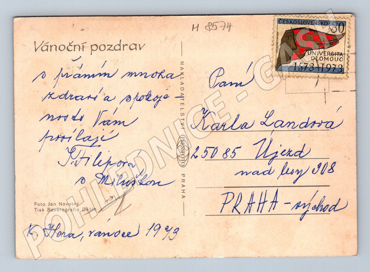 Vánoční ČSSR 1973 přání se známkou (M8574)