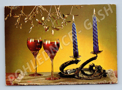 Vánoční ČSSR svícny sklenky jmelí (M8578)