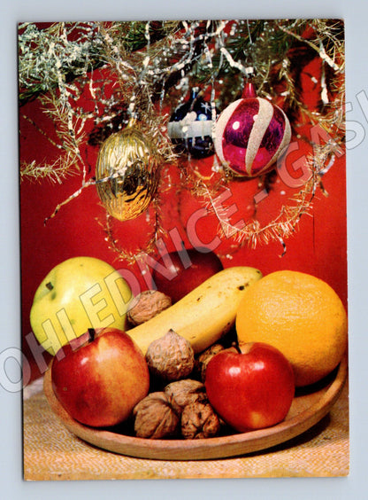 Vánoční ČSSR 1970 ovoce a ozdoby (M8582)