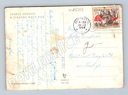 Pohlednice Josef Lada zimní vesnice 1964 Vánoce (M8609)