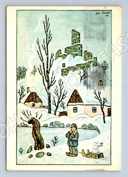 Pohlednice Josef Lada Vánoce 1937 kolorovaná (M8610)