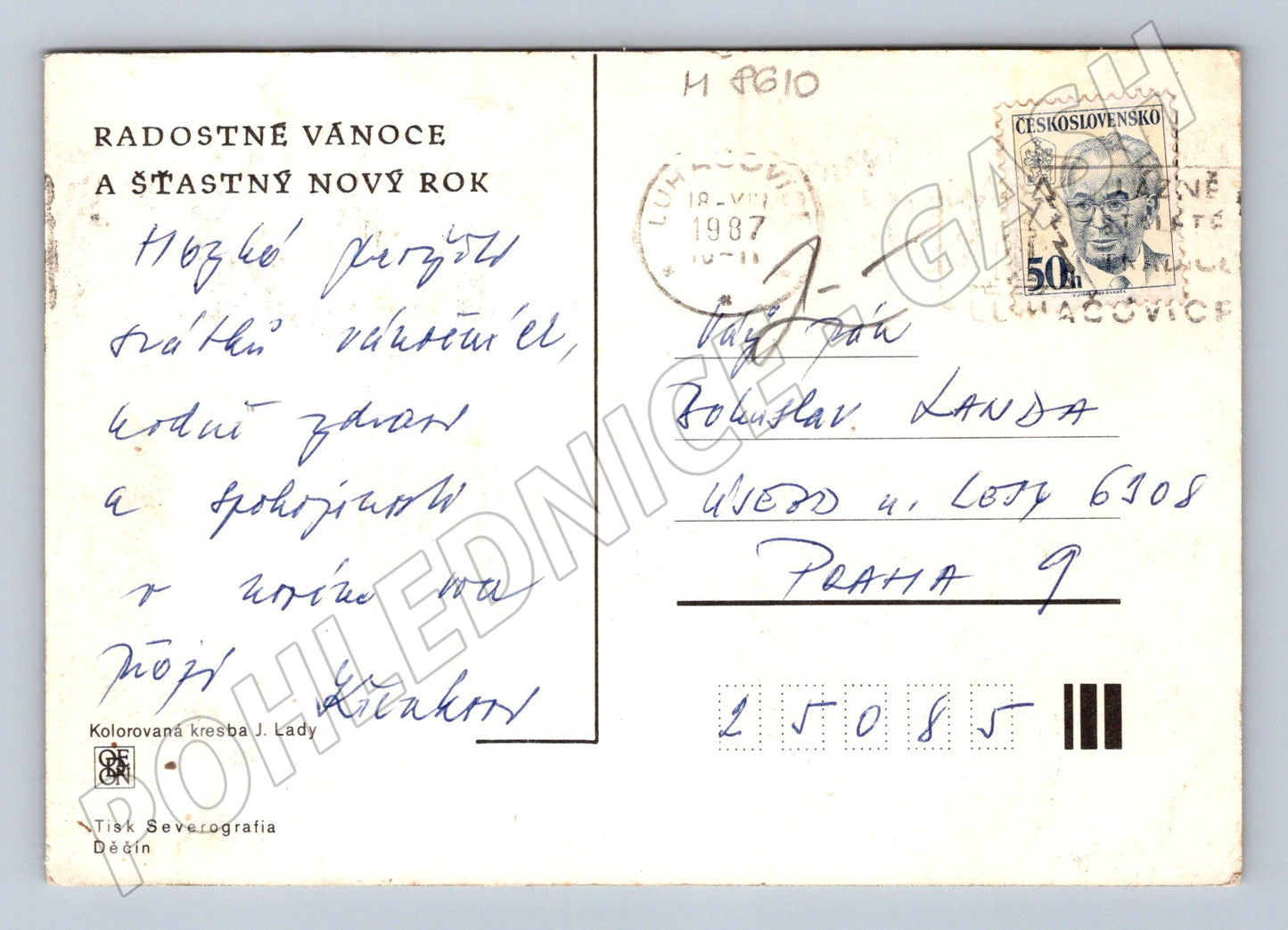 Pohlednice Josef Lada Vánoce 1937 kolorovaná (M8610)