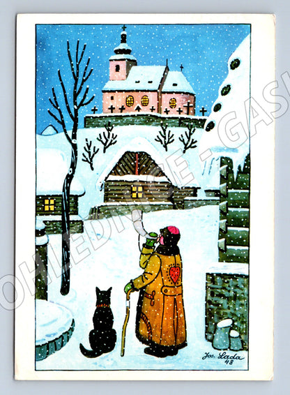 Pohlednice Josef Lada Vánoce kolorovaná 1990 (M8612)