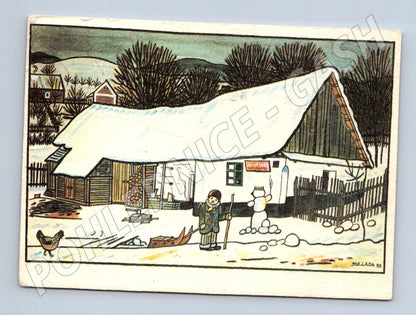 Pohlednice Josef Lada zimní vesnice 1977 kolorovaná (M8613)