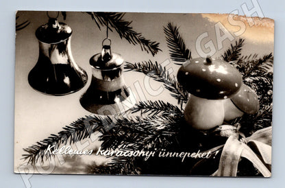 Pohlednice Vánoce Maďarsko ozdoby muchomůrky (M8619)