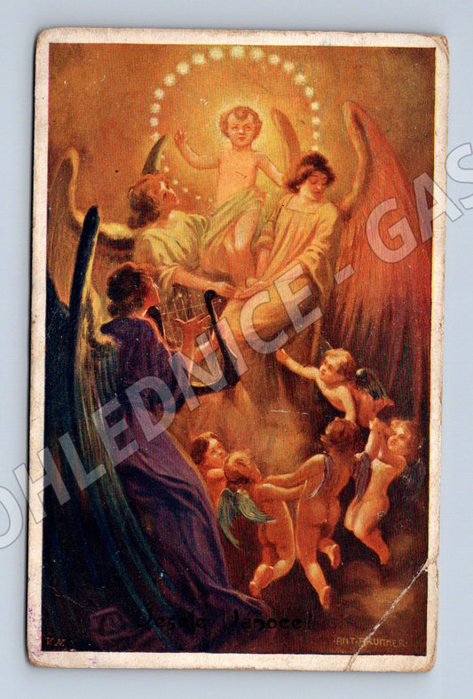 Pohlednice Vánoce andělé kolem 1900 (M8629)