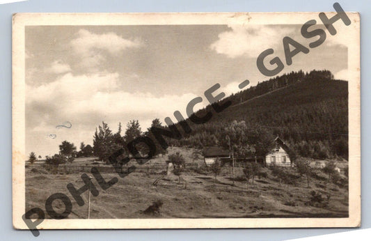 Pohlednice venkovská chalupa krajina malý formát (M863)