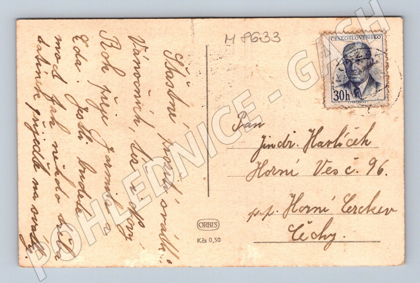 Pohlednice Vánoce zimní vesnice malý formát (M8633)