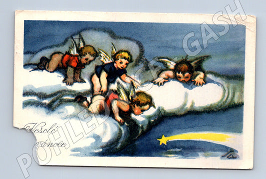 Pohlednice Vánoce 1947 andílci známka (M8636)