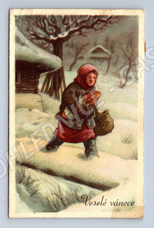 Pohlednice Vánoce 1948 zimní motiv ČSR (M8638)