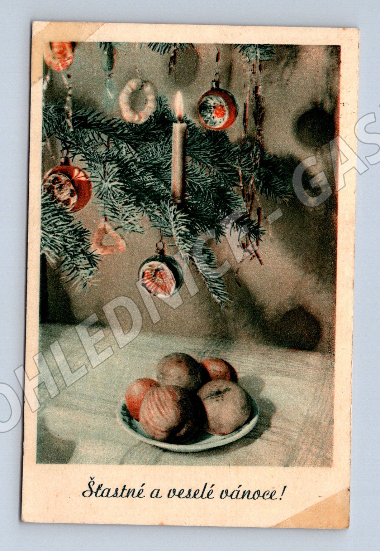 Pohlednice Vánoce ozdoby stromek poštovní průchod (M8639)