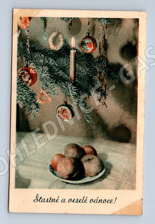 Pohlednice Vánoce ozdoby stromek poštovní průchod (M8639)