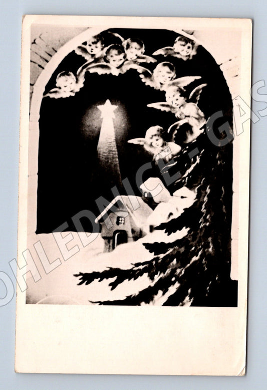 Pohlednice Vánoce betlém andělé malý formát ČSR (M8640)