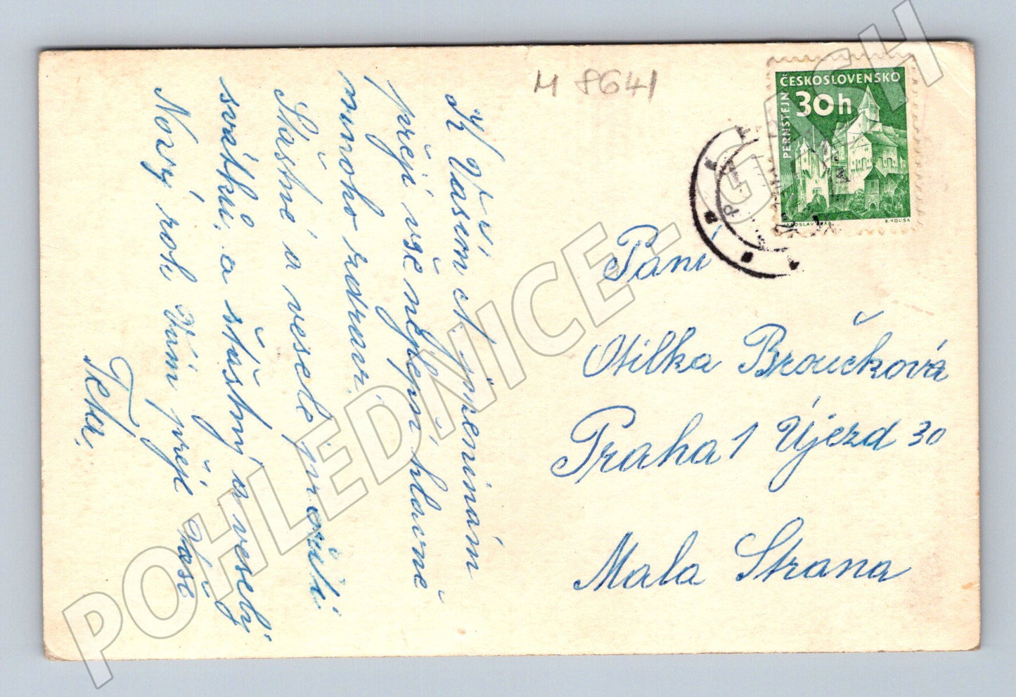 Pohlednice Vánoce andělé ručně psaná Malá Strana (M8641)