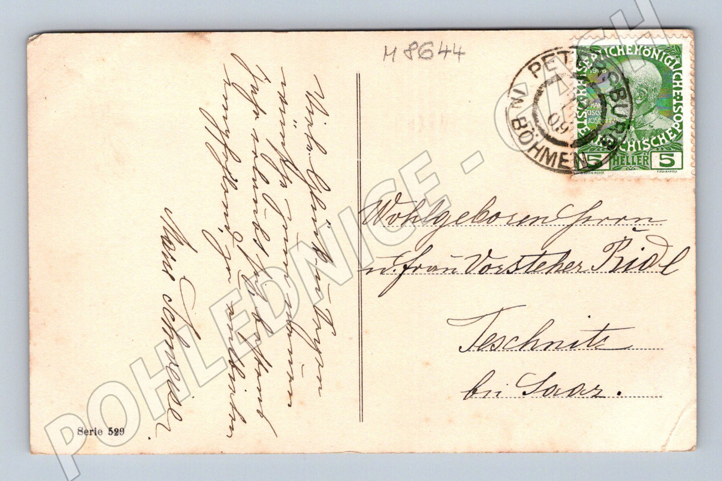 Pohlednice RU Prosit Neujahr zimní krajina jmelí (M8644)