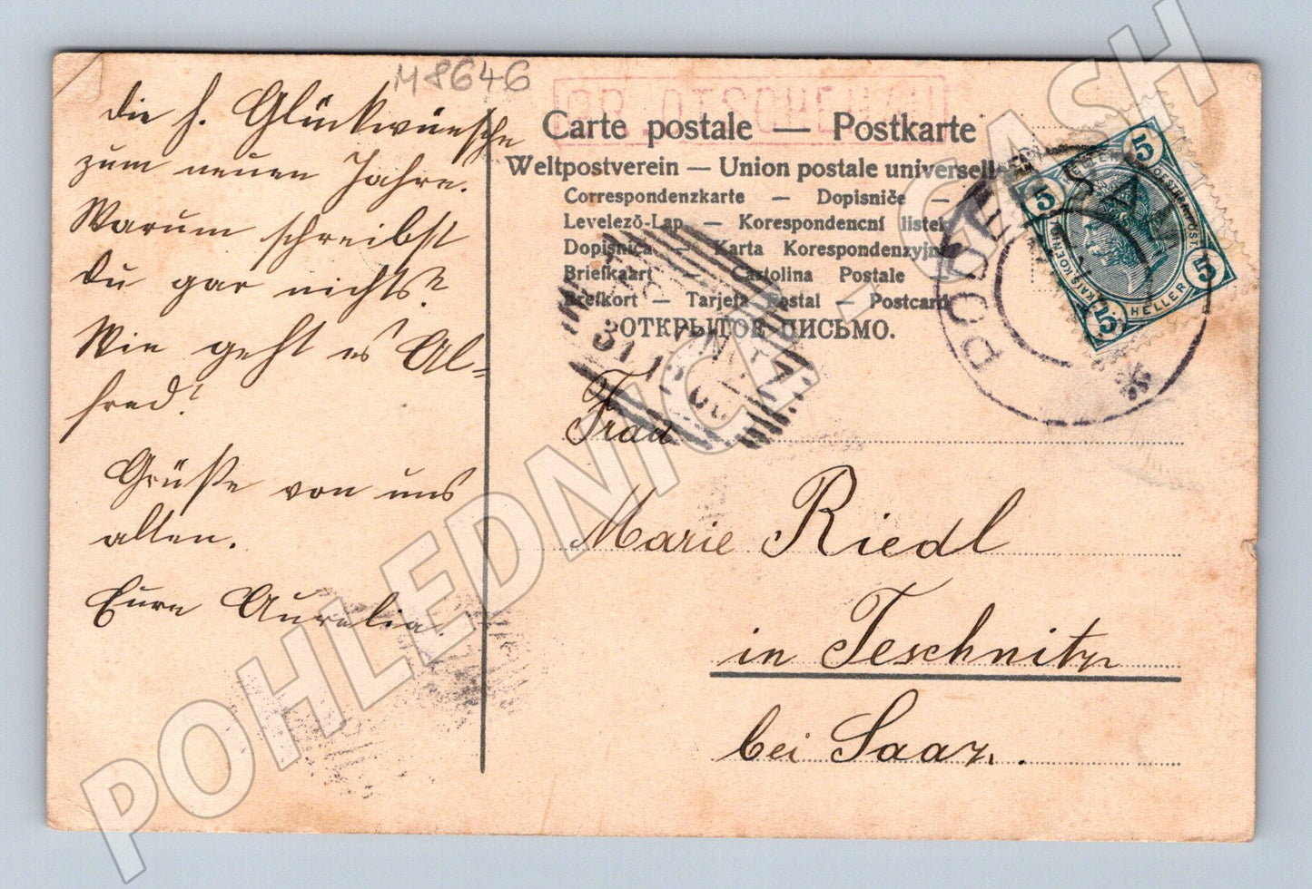 Pohlednice Nový rok prasátko šotek RU prošlá (M8646)