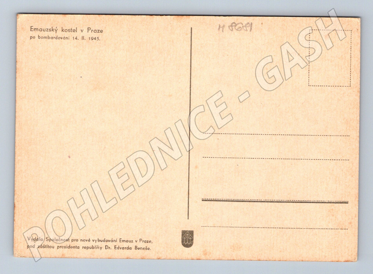 Pohlednice Emauzy po bombardování 1945 Praha (M8681)