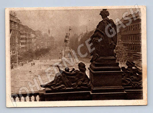 Pohlednice Václavák po bojích historická mf (M8693)